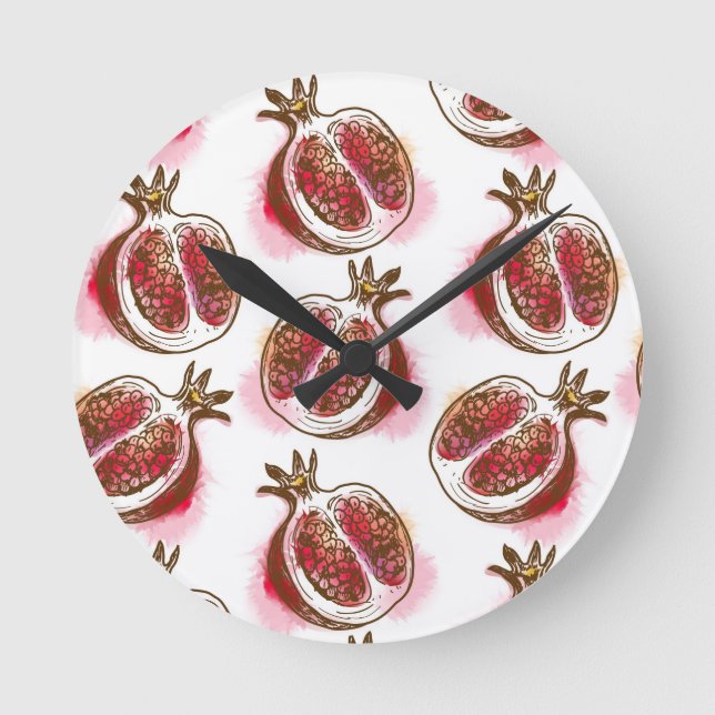 Muster mit Granatapfel Runde Wanduhr (Vorderseite)