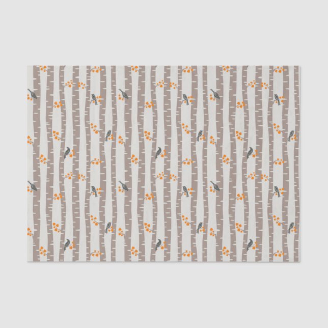 Muster mit Herbstbäumen und Vögeln Seidenpapier (Vorderseite)