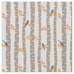 Muster mit Herbstbäumen und Vögeln Stoff