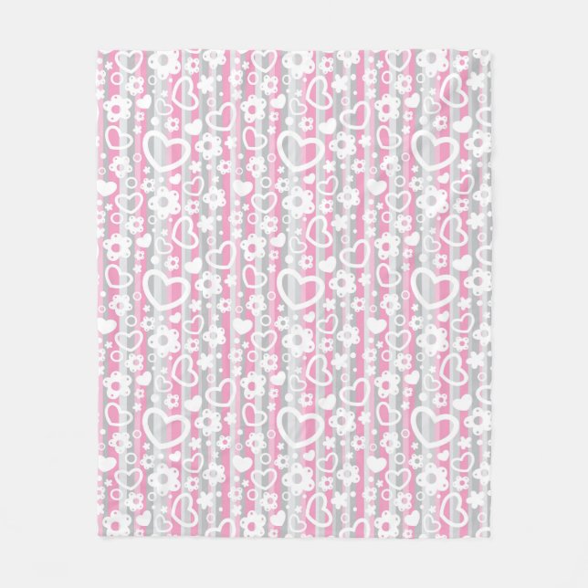 Muster mit Herzen und Blumen Fleecedecke (Vorderseite)