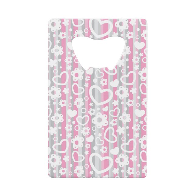 Muster mit Herzen und Blumen Geldkarten Flaschenöffner (Vorderseite)