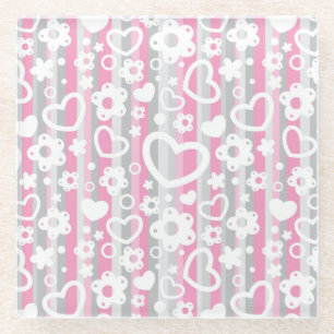 Muster mit Herzen und Blumen Glasuntersetzer