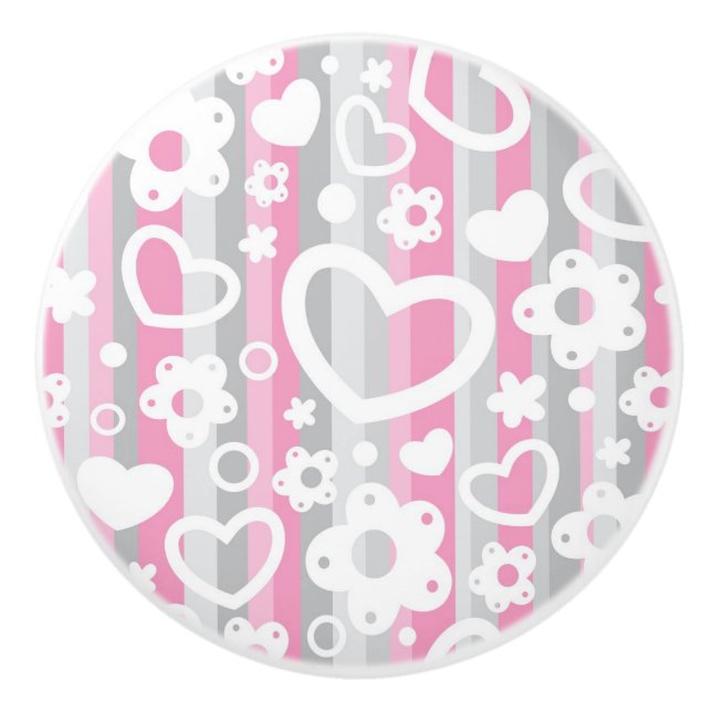 Muster mit Herzen und Blumen Keramikknauf (Vorderseite)