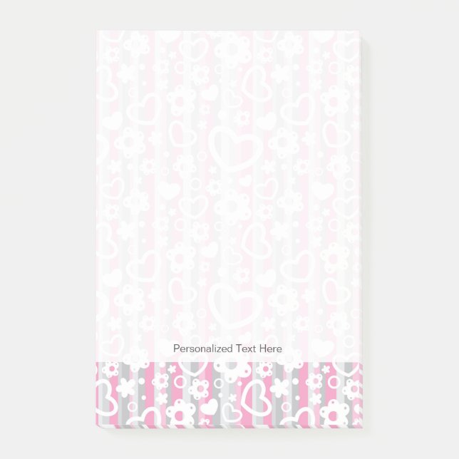 Muster mit Herzen und Blumen Post-it Klebezettel (Vorderseite)