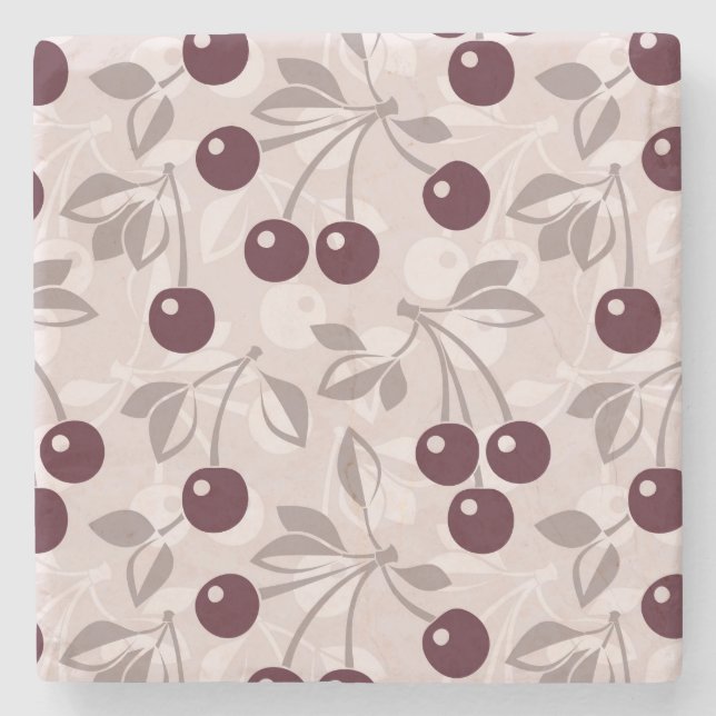 Muster mit Kirschen 2 Steinuntersetzer (Vorderseite)