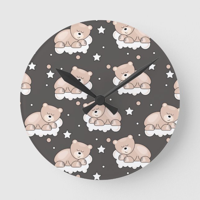 Muster mit kleinem Bär schlafend Runde Wanduhr (Vorderseite)
