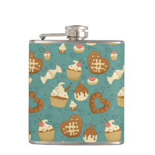 Muster mit kleinen Kuchen und Süßigkeiten Flachmann