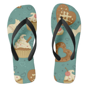 Muster mit kleinen Kuchen und Süßigkeiten Flip Flops