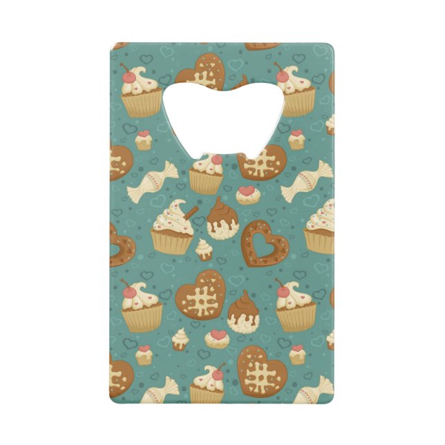 Muster mit kleinen Kuchen und Süßigkeiten Kreditkarten Flaschenöffner (Vorderseite)