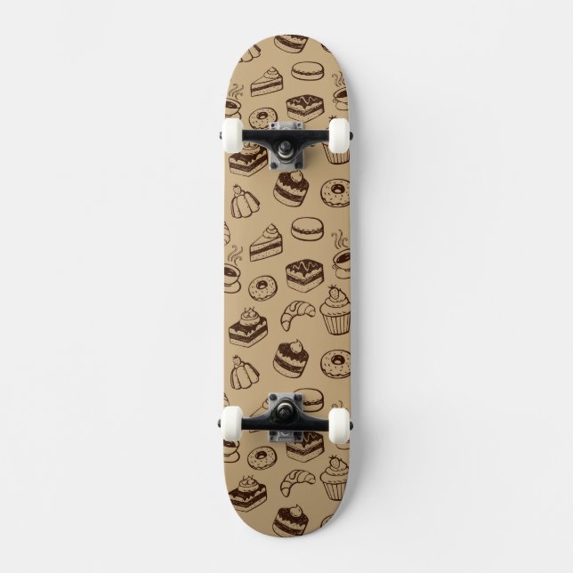Muster mit Kuchen, Nachtischen und Bäckerei Skateboard (Vorderseite)