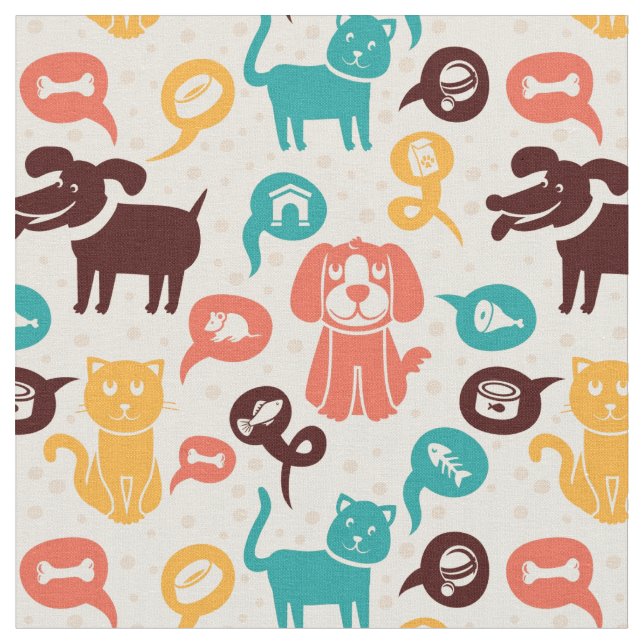 Muster mit lustigen Katzen und Hunden Stoff (Nahaufnahme)