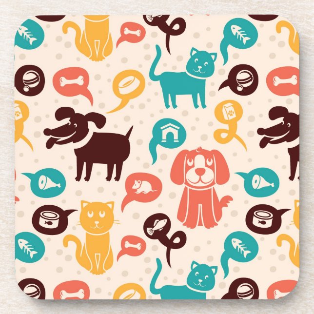 Muster mit lustigen Katzen und Hunden Untersetzer (Vorderseite)