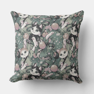 Muster mit niedlich tanzenden Kawaii-Katzen in Kim Kissen