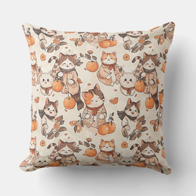 Muster mit niedlich tanzenden Kawaii-Katzen in Kim Kissen (Vorderseite)