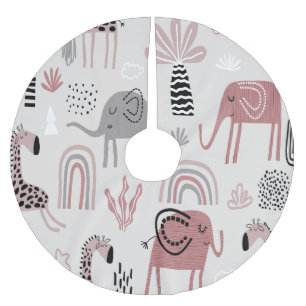 Muster mit niedlichen Elefanten und Giraffen Polyester Weihnachtsbaumdecke