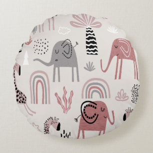Muster mit niedlichen Elefanten und Giraffen Rundes Kissen