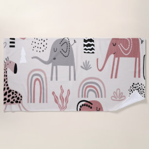 Muster mit niedlichen Elefanten und Giraffen Strandtuch