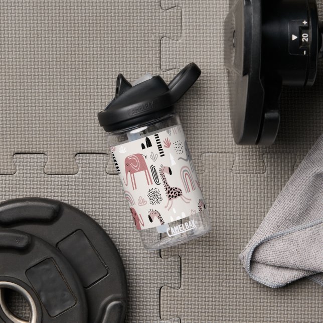 Muster mit niedlichen Elefanten und Giraffen Trinkflasche (Fitnessstudio)