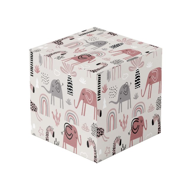 Muster mit niedlichen Elefanten und Giraffen Würfel (Vorderseite Schrägansicht)