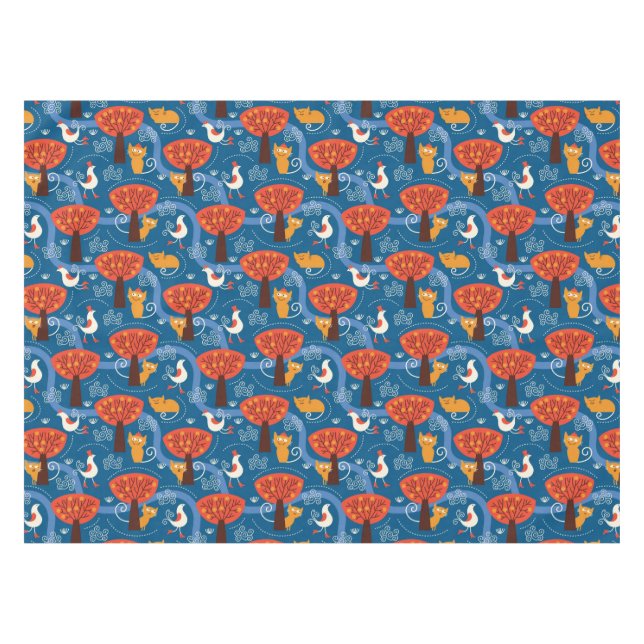 Muster mit niedlichen Katzen und Vögeln Tischdecke (Vorderseite (Horizontal))
