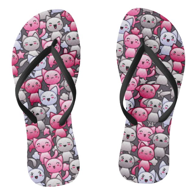 Muster mit niedlichen Kawaii-Doodle-Katzen 2 Flip Flops (Fußbett)