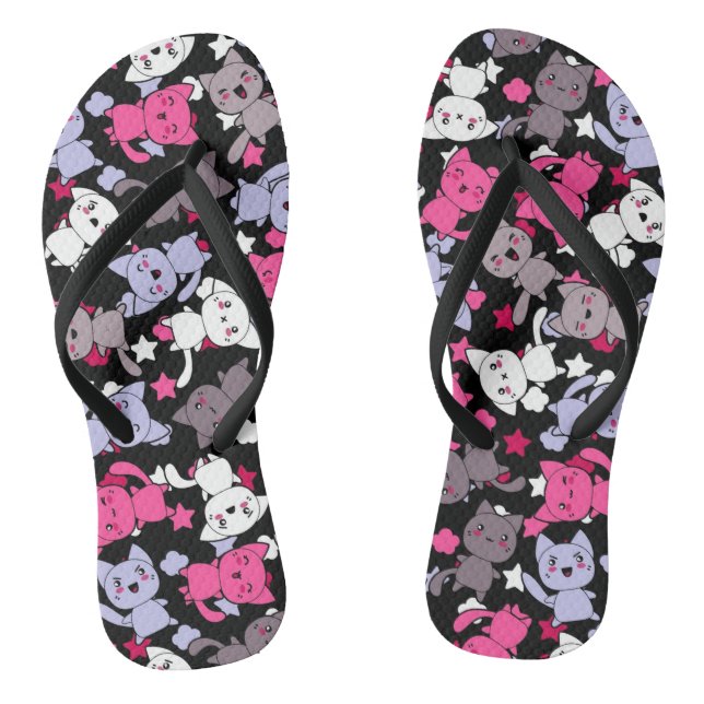 Muster mit niedlichen Kawaii-Doodle-Katzen 3 Flip Flops (Fußbett)