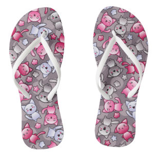 Muster mit niedlichen Kawaii-Doodle-Katzen Flip Flops