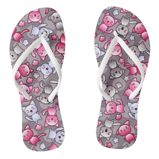 Muster mit niedlichen Kawaii-Doodle-Katzen Flip Flops (Fußbett)