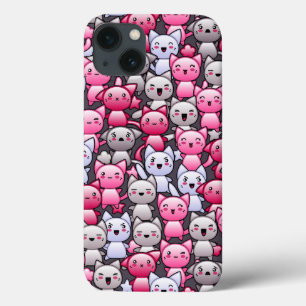 Muster mit niedlichen kawaii Gekritzelkatzen 2 iPhone 13 Hülle