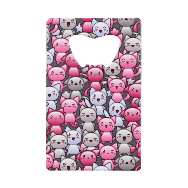 Muster mit niedlichen kawaii Gekritzelkatzen 2 Geldkarten Flaschenöffner (Vorderseite)