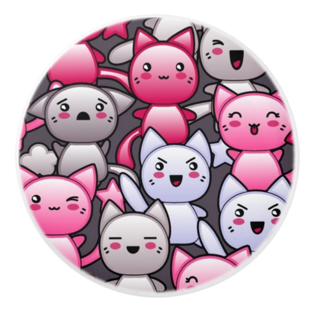 Muster mit niedlichen kawaii Gekritzelkatzen 2 Keramikknauf (Vorderseite)