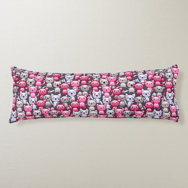 Muster mit niedlichen kawaii Gekritzelkatzen 2 Seitenschläferkissen (Vorderseite)