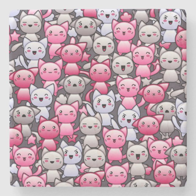 Muster mit niedlichen kawaii Gekritzelkatzen 2 Steinuntersetzer (Vorderseite)