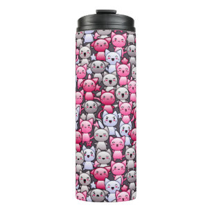 Muster mit niedlichen kawaii Gekritzelkatzen 2 Thermosbecher