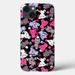 Muster mit niedlichen kawaii Gekritzelkatzen 3 iPhone 13 Hülle