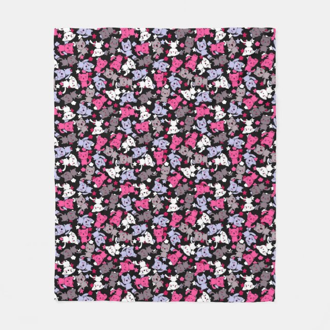 Muster mit niedlichen kawaii Gekritzelkatzen 3 Fleecedecke (Vorderseite)