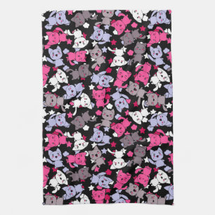 Muster mit niedlichen kawaii Gekritzelkatzen 3 Geschirrtuch