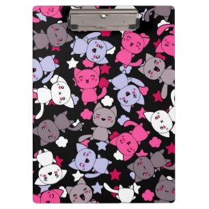 Muster mit niedlichen kawaii Gekritzelkatzen 3 Klemmbrett
