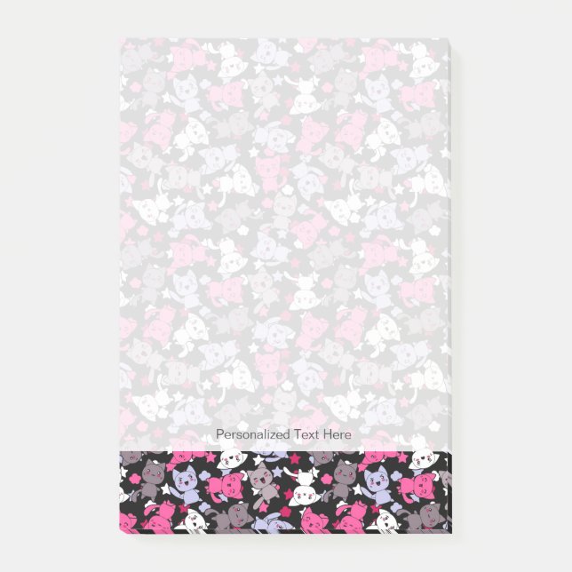 Muster mit niedlichen kawaii Gekritzelkatzen 3 Post-it Klebezettel (Vorderseite)