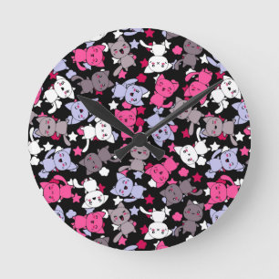 Muster mit niedlichen kawaii Gekritzelkatzen 3 Runde Wanduhr