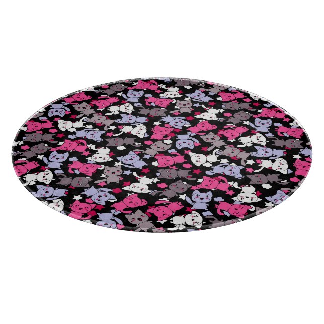 Muster mit niedlichen kawaii Gekritzelkatzen 3 Schneidebrett (Ecke)