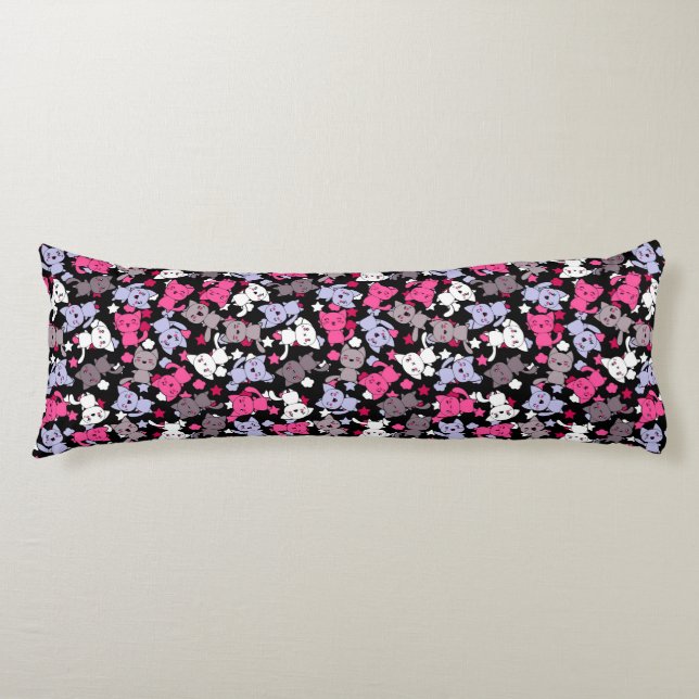 Muster mit niedlichen kawaii Gekritzelkatzen 3 Seitenschläferkissen (Vorderseite)