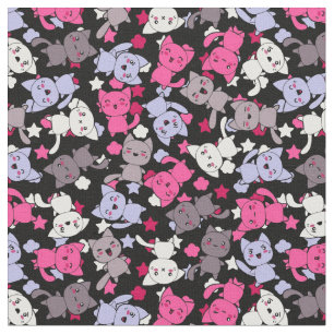 Muster mit niedlichen kawaii Gekritzelkatzen 3 Stoff