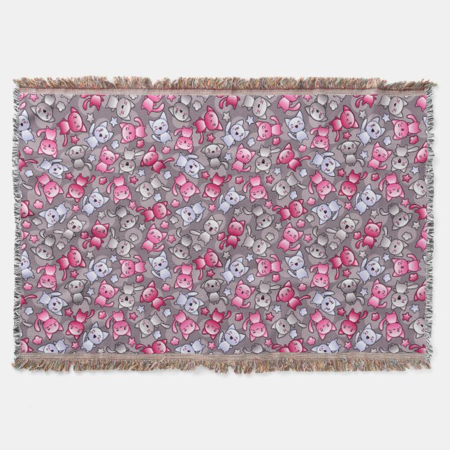 Muster mit niedlichen kawaii Gekritzelkatzen Decke (Vorderseite)