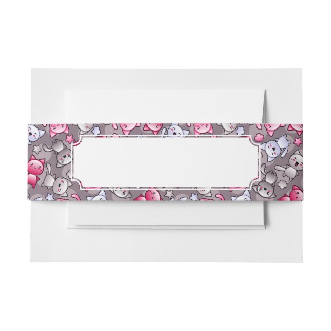 Muster mit niedlichen kawaii Gekritzelkatzen Einladungsbanderole (Vorderseite Beispiel)