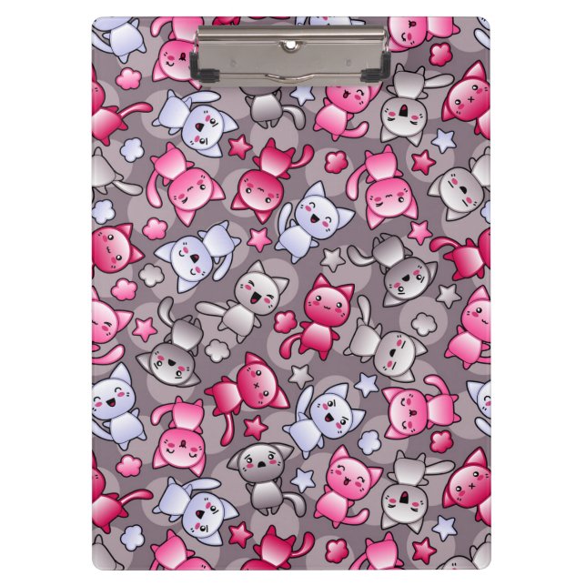 Muster mit niedlichen kawaii Gekritzelkatzen Klemmbrett (Vorderseite)