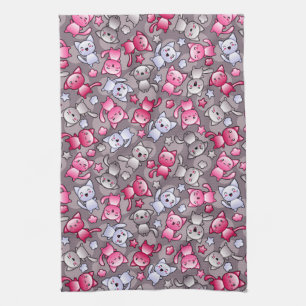 Muster mit niedlichen kawaii Gekritzelkatzen Küchentuch