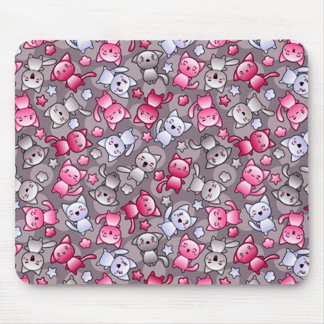 Muster mit niedlichen kawaii Gekritzelkatzen Mousepad (Vorne)