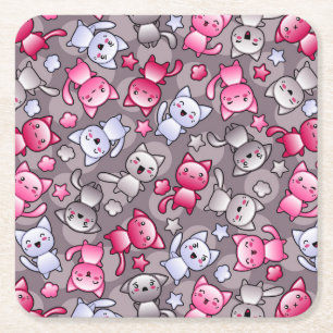 Muster mit niedlichen kawaii Gekritzelkatzen Rechteckiger Pappuntersetzer