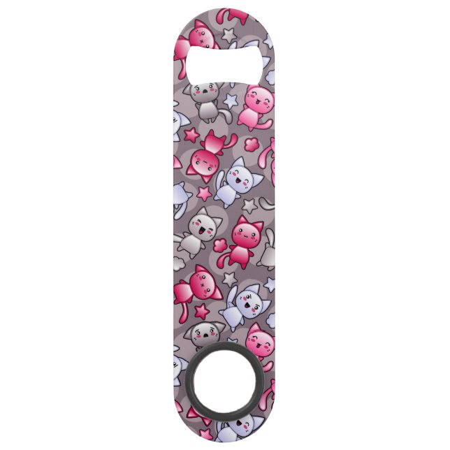 Muster mit niedlichen kawaii Gekritzelkatzen Speed Flaschenöffner (Vorderseite)